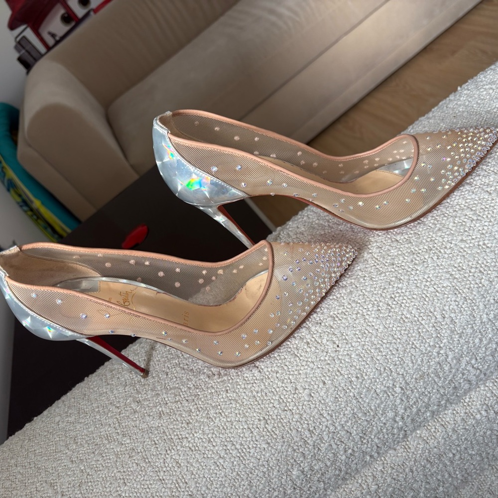 Christian Louboutin Tan Heels with Crystal Details